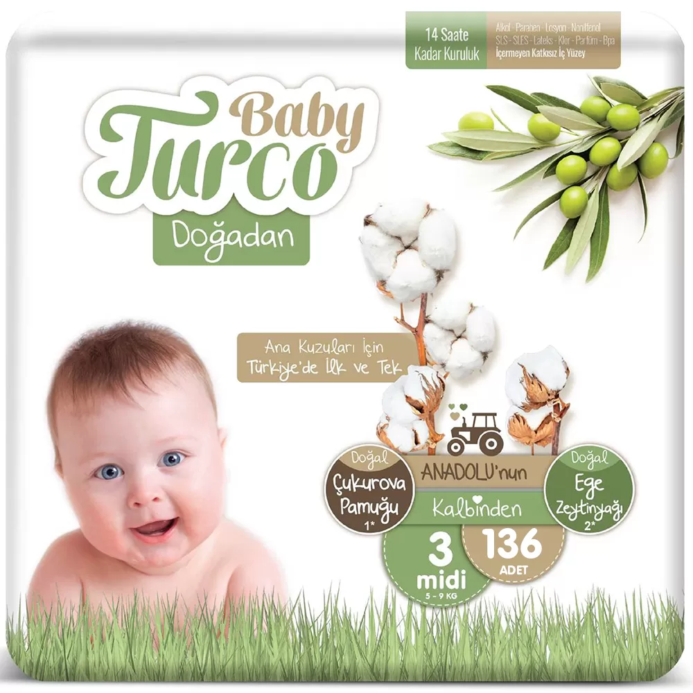 Baby Turco Doğadan 3 Numara Midi 5-9 Kg 34x4 136 Adet