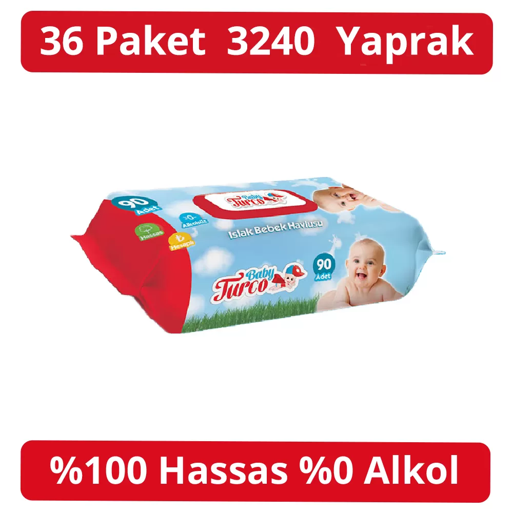 Baby Turco Islak Havlu 90'lı Kapaklı 36 Adet 3240 Yaprak