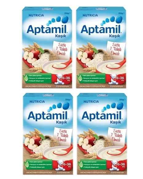 Aptamil Sütlü 7 Tahıllı Elmalı Kaşık Maması 250 gr. (4 Adet)