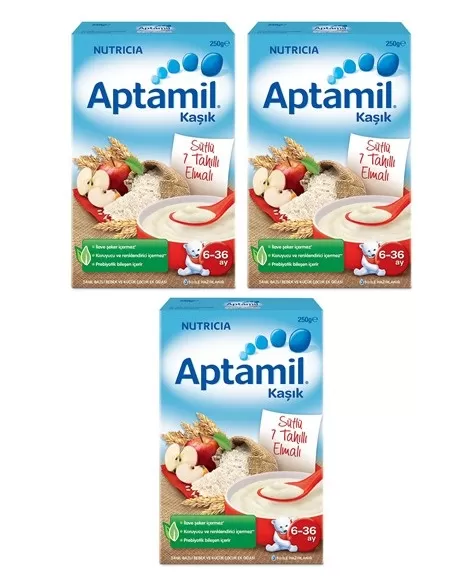 Aptamil Sütlü 7 Tahıllı Elmalı Kaşık Maması 250 gr. (3 Adet)