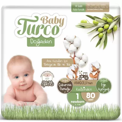 Baby Turco Bebek Bezi Doğadan 1 Numara 2*80 160 Adet