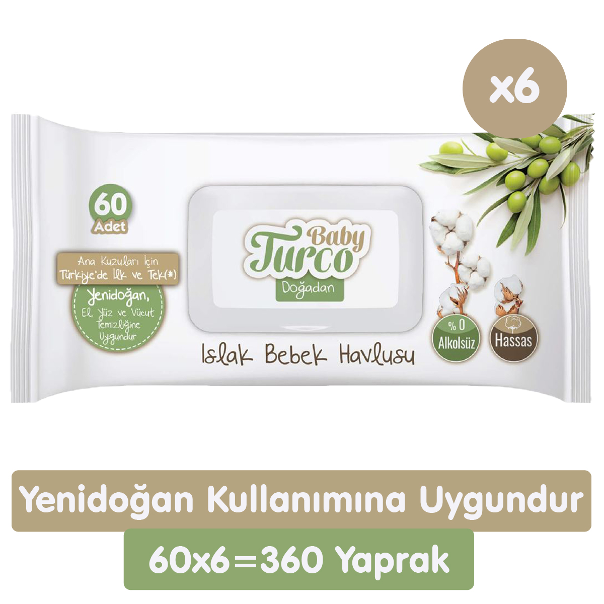 Baby Turco Doğadan Yenidoğan Islak Havlu Mendil 60x6 360 Yaprak