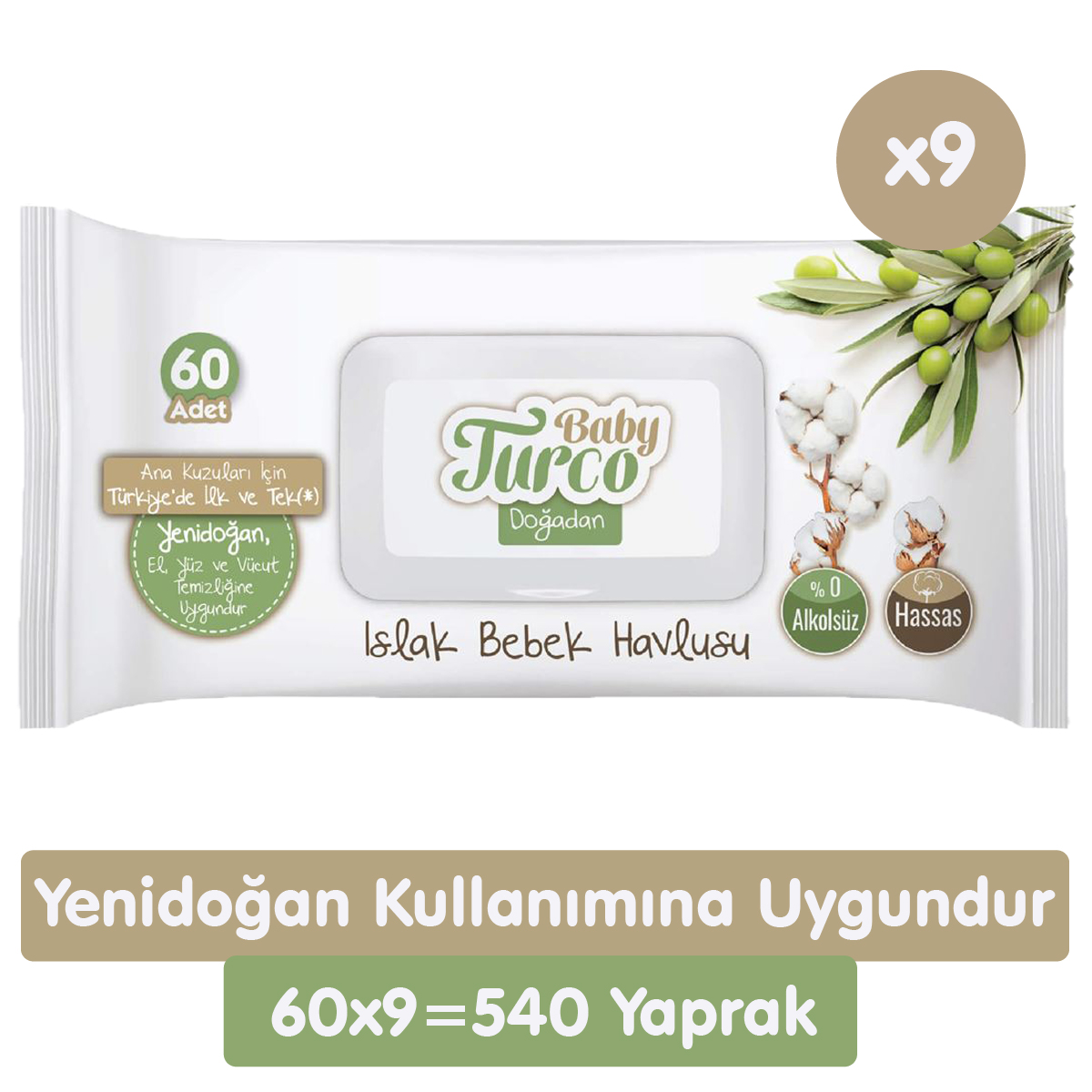 Baby Turco Doğadan Yenidoğan Islak Havlu Mendil 60x9 540 Yaprak