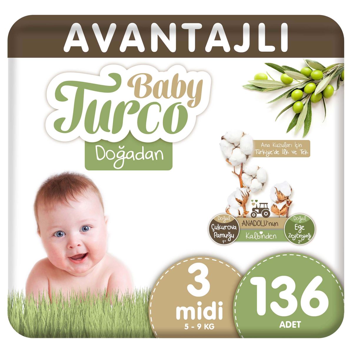 Baby Turco Doğadan Bonus Paket Bebek Bezi 3 Beden 136x3 408 Adet