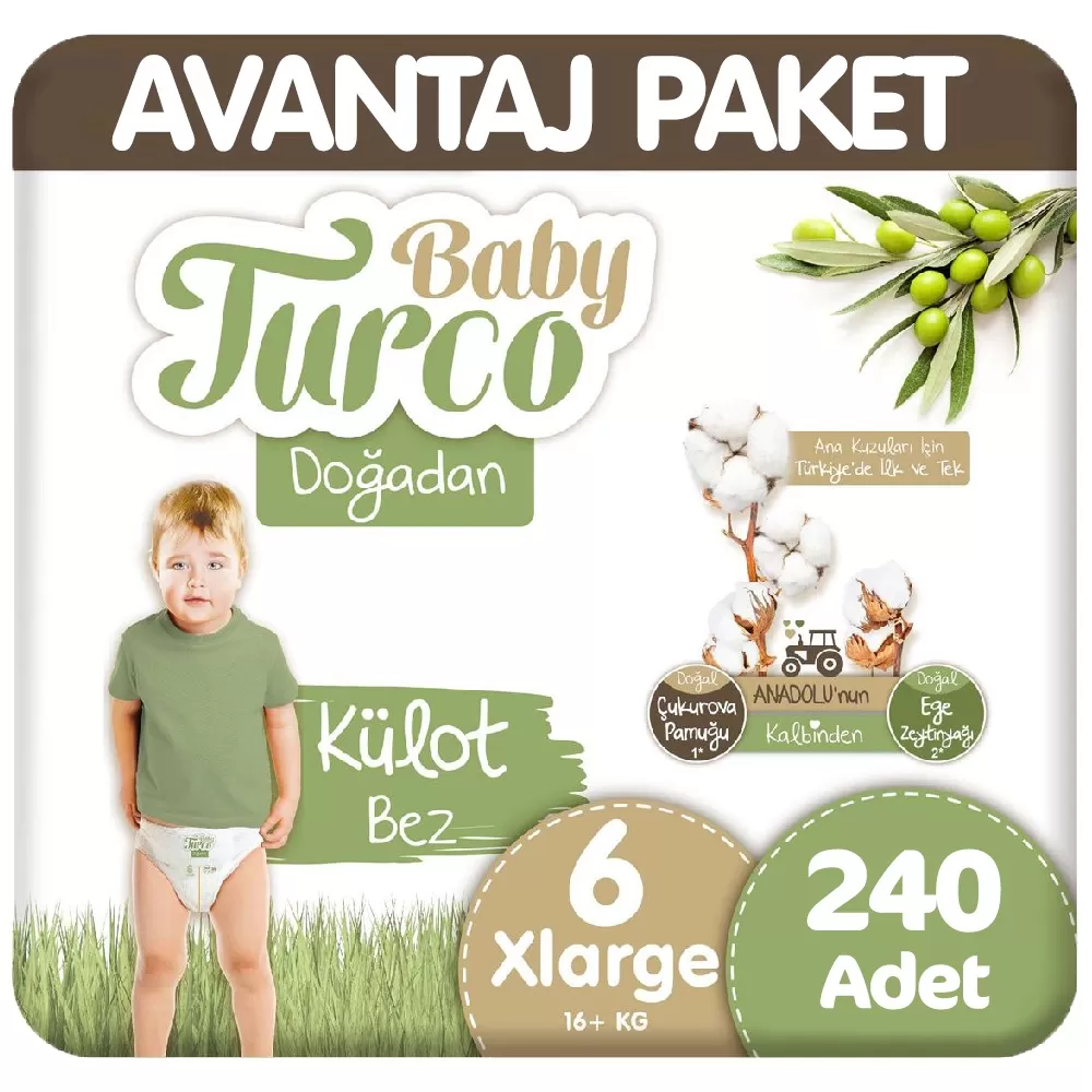 Baby Turco Doğadan Avantaj Paket Külot Bez 6 Beden 60x4 240 Adet