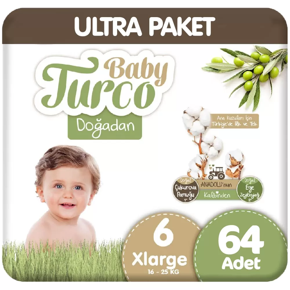 Baby Turco Doğadan Ultra Paket 6 Beden Bebek Bezi 64 Adet