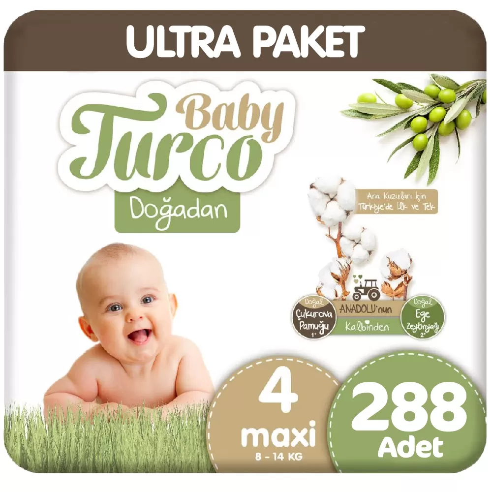 Baby Turco Doğadan Ultra Paket 4 Beden Bebek Bezi  96x3 288 Adet