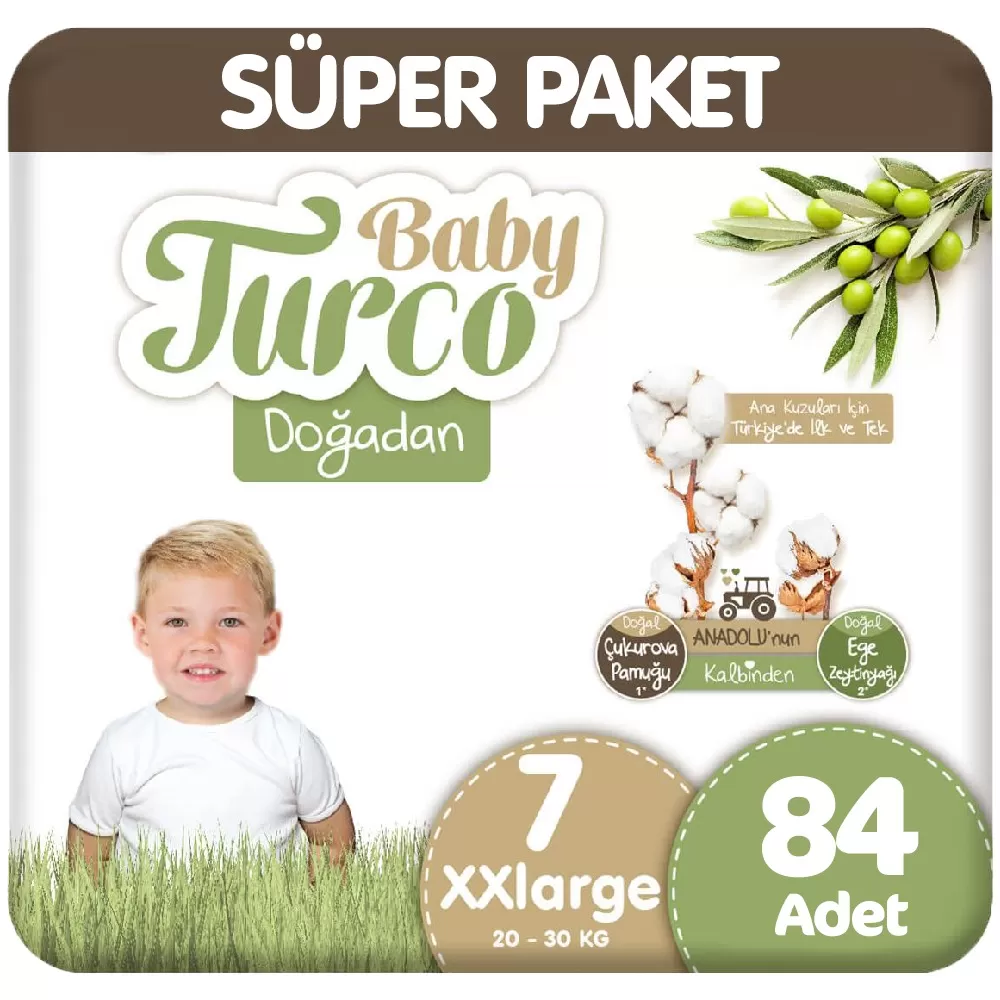 Baby Turco Doğadan Süper Paket 7 Beden Bebek Bezi 42x2 84 Adet