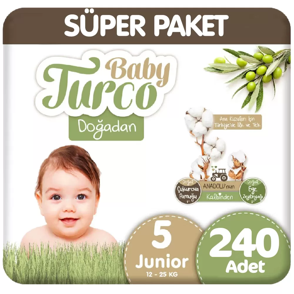 Baby Turco Doğadan Süper Paket 5 Beden Bebek Bezi 60x4 240 Adet