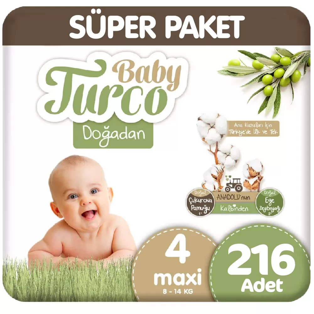 Baby Turco Doğadan Süper Paket 4 Beden Bebek Bezi 72x3 216 Adet