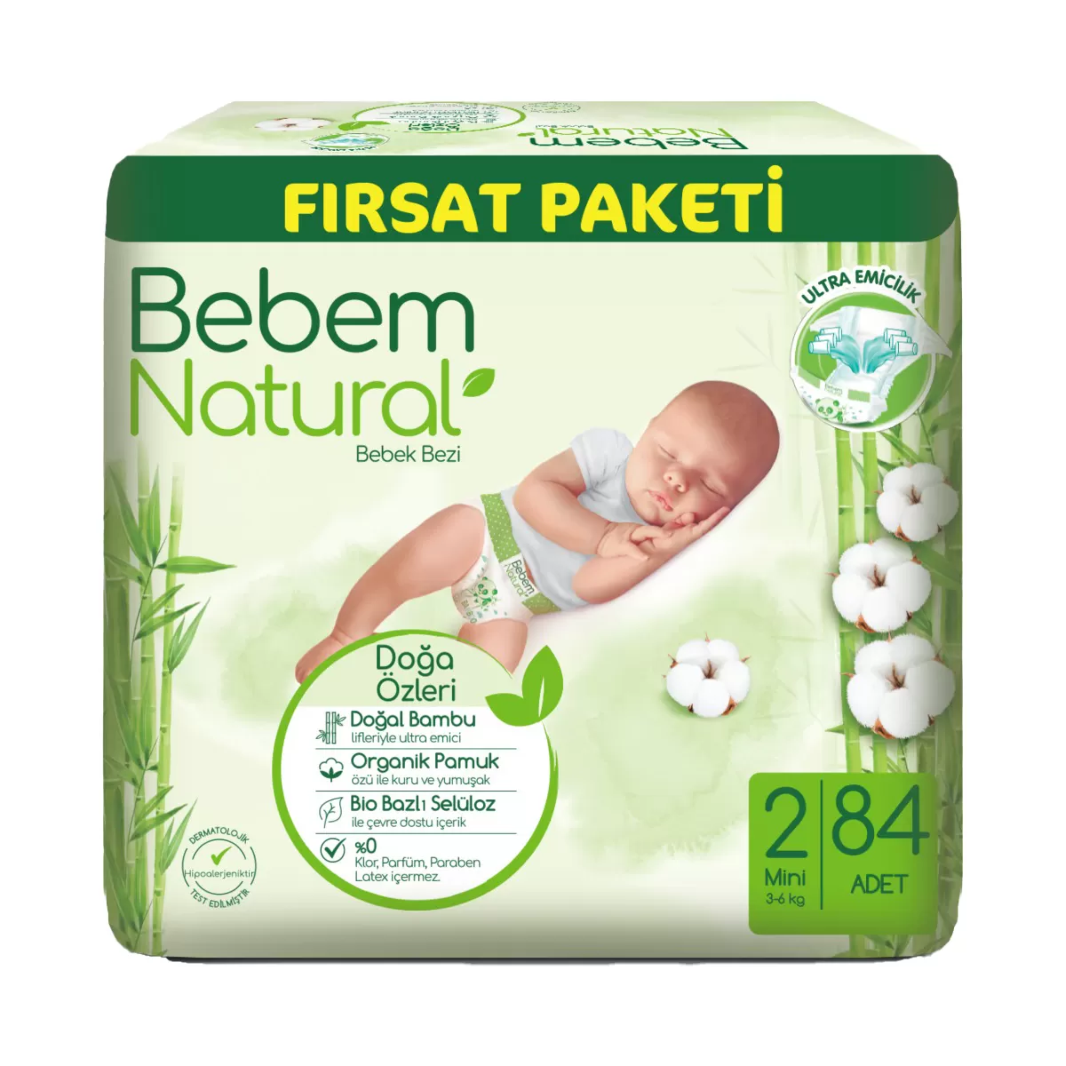 Bebem Natural Bebek Bezi Fırsat Paketi 2 Beden 84 Adet