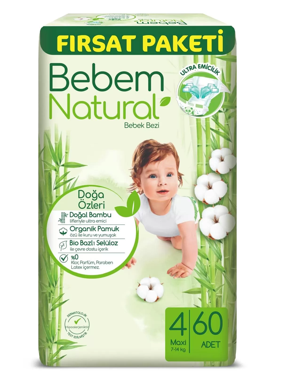 Bebem Natural Bebek Bezi Fırsat Paketi 4 Beden 60x4 240 Adet