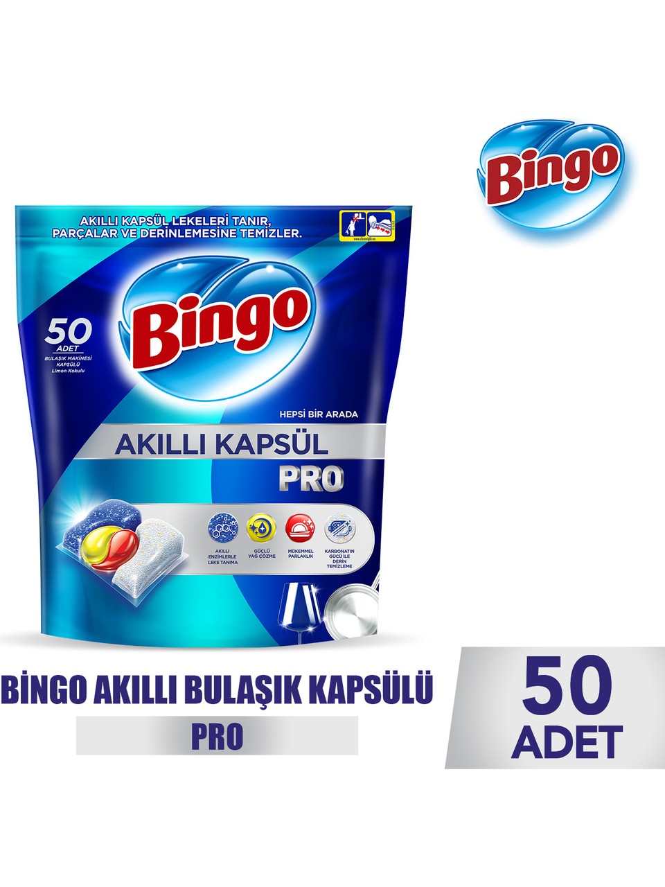 Bingo Akıllı Kapsül Pro Bulaşık Makinesi Deterjanı 50 Tablet