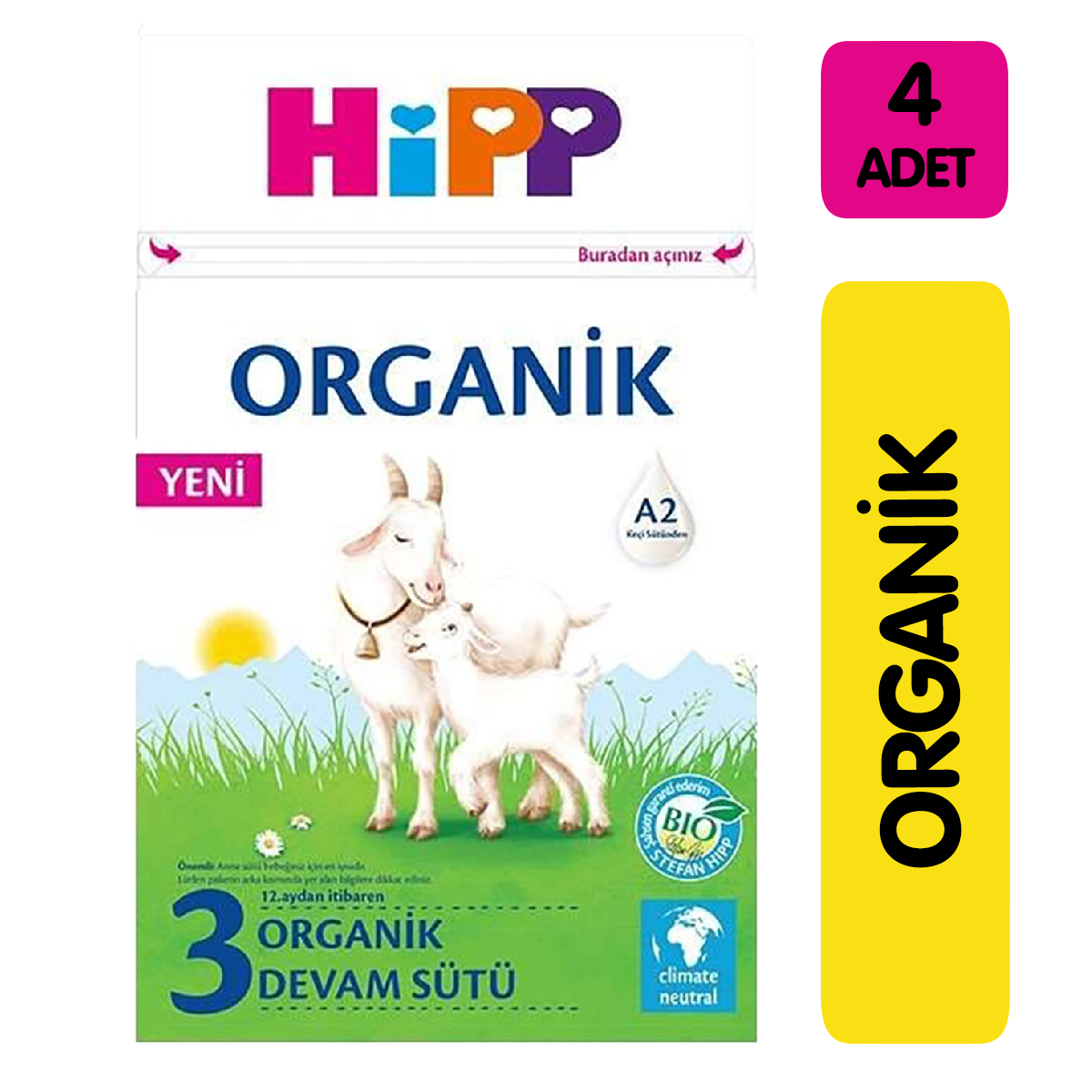 Hipp 3 Organik Keçi Sütü Bazlı Devam Sütü 400 gr 4'lü Paket