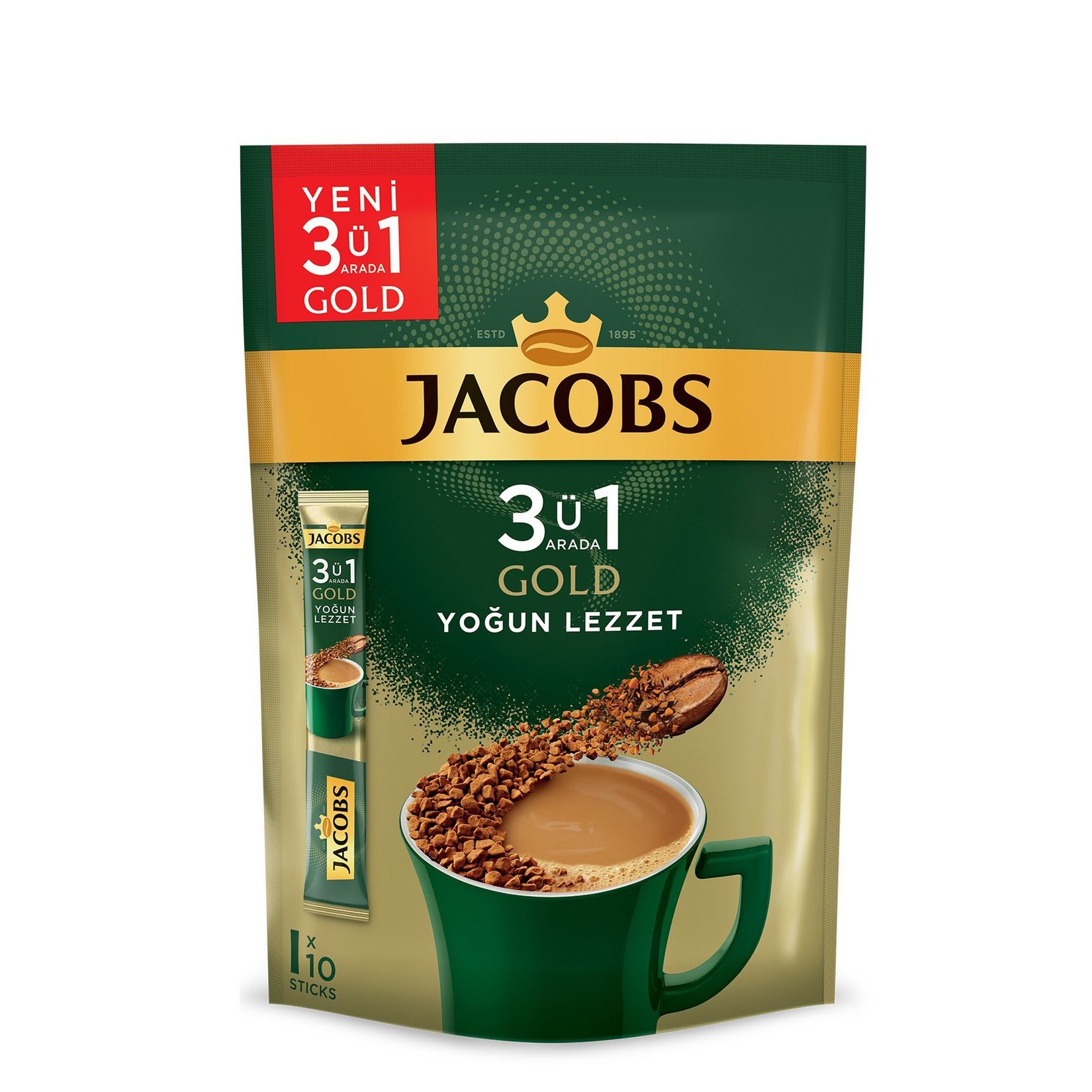 Jacobs 3'ü 1 Arada Gold Yoğun Lezzet Kahve 10 Adet