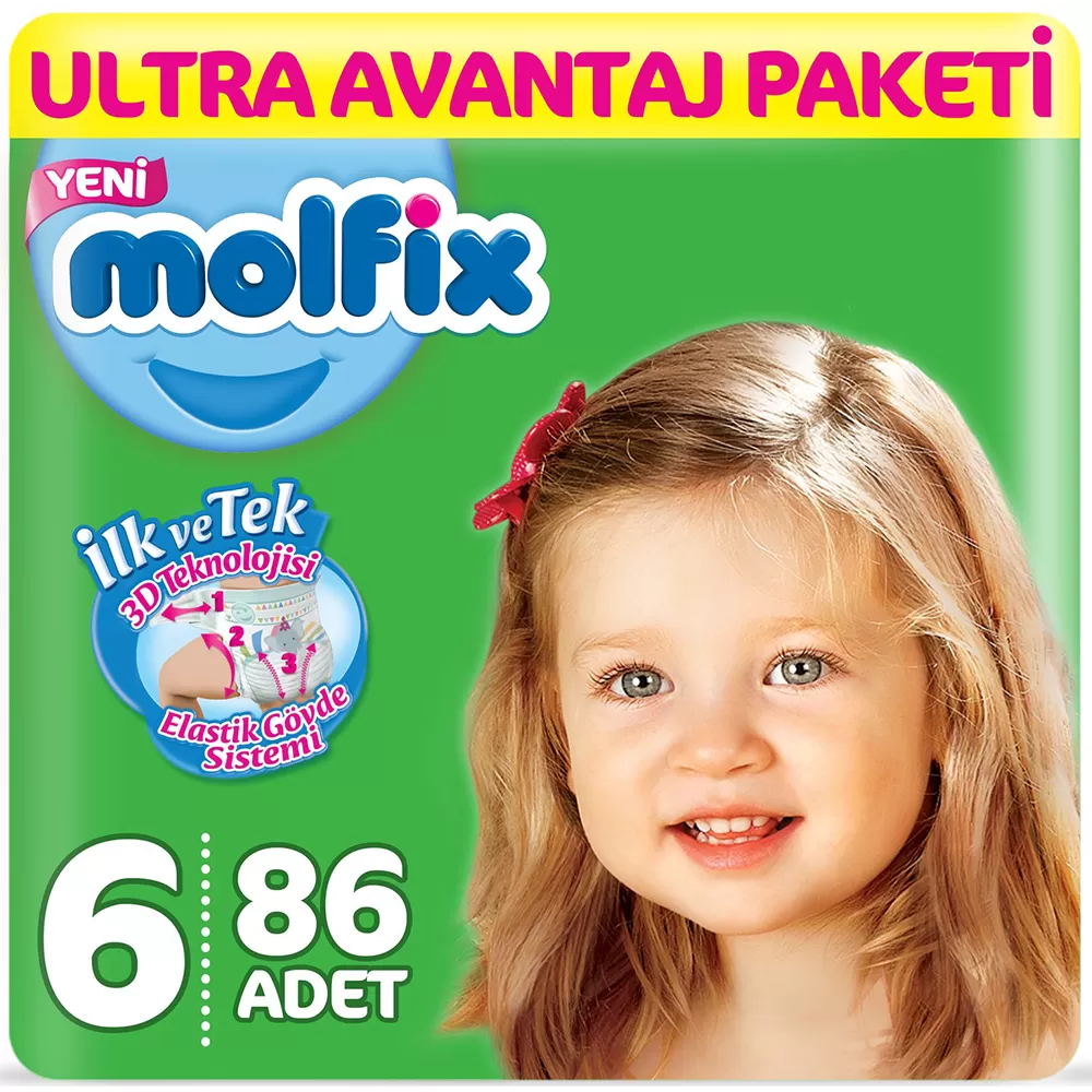 Molfix Bebek Bezi 6 Beden Ultra Avantaj Paketi 15+ Kg 86 Adet