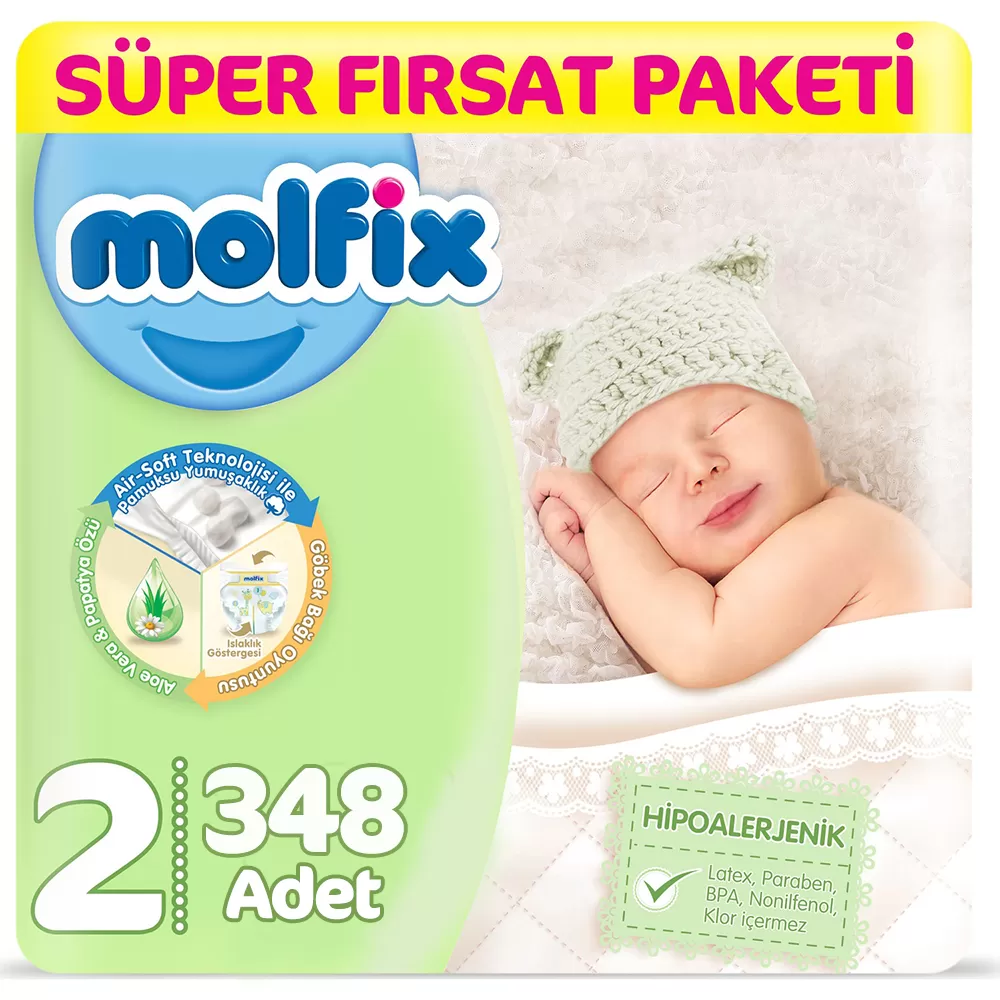 Molfix Bebek Bezi 2 Beden Yenidoğan Fırsat Paketi 3-6 Kg 348 Adet