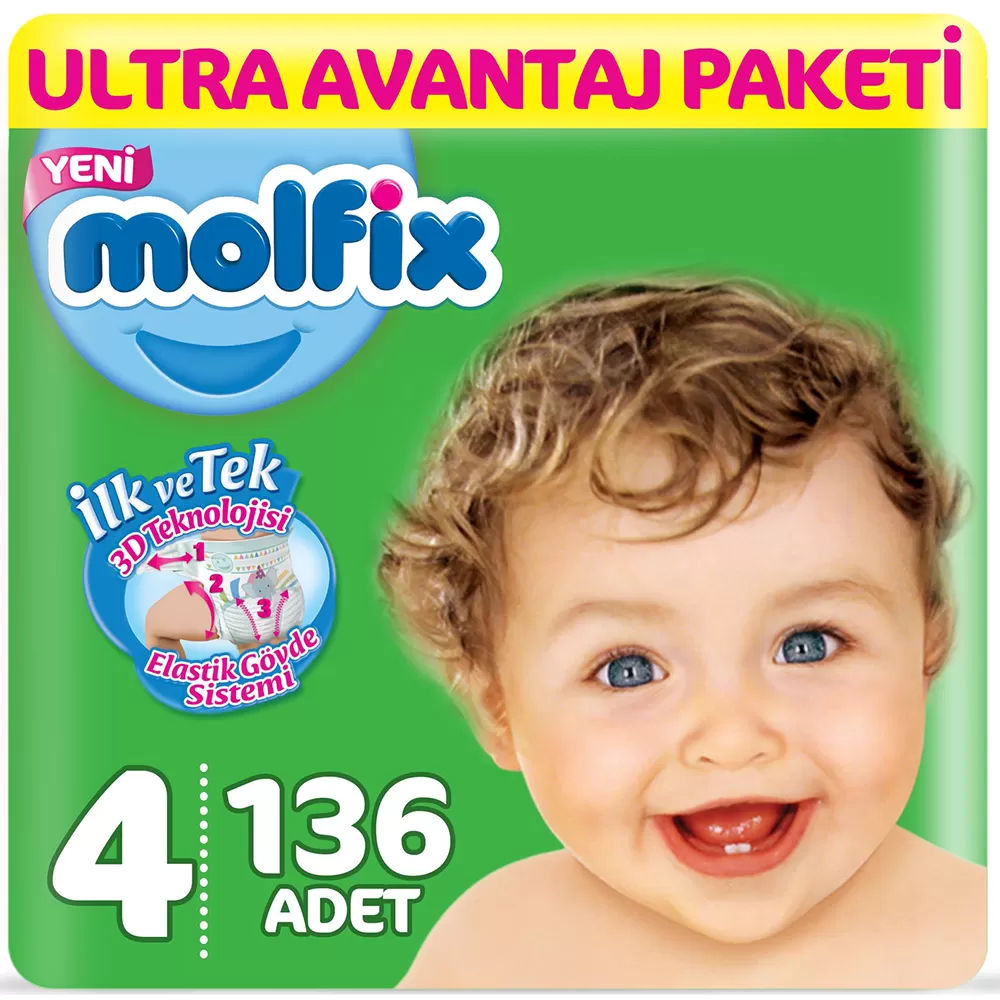 Molfix Bebek Bezi 4 Beden Maxi Ultra Avantaj Paketi 136 adet