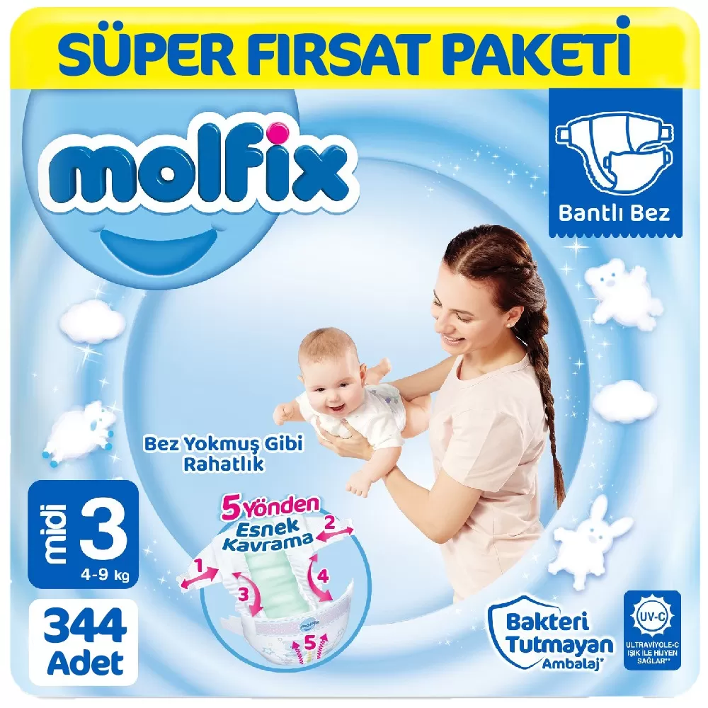 Molfix Bebek Bezi 3 Beden Süper Fırsat Paketi 86x4 344 Adet