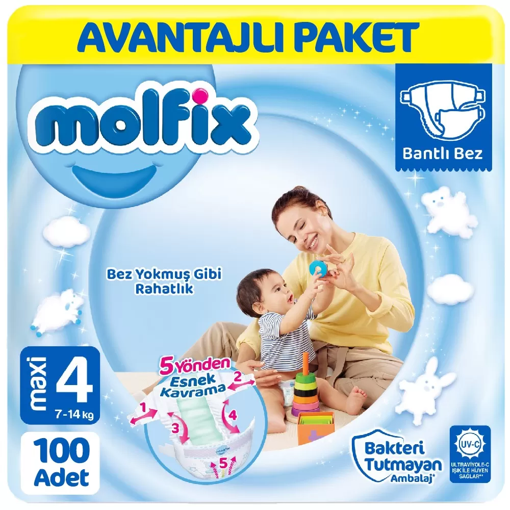 Molfix Bebek Bezi Avantajlı Paket 4 Beden 50x2 100 Adet