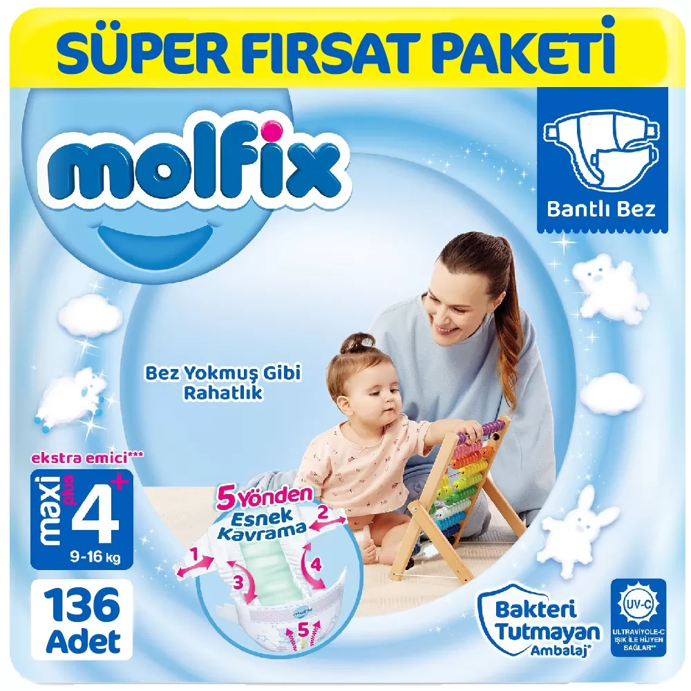 Molfix Bebek Bezi 4+ Beden Süper Fırsat Paketi 68x2 136 Adet