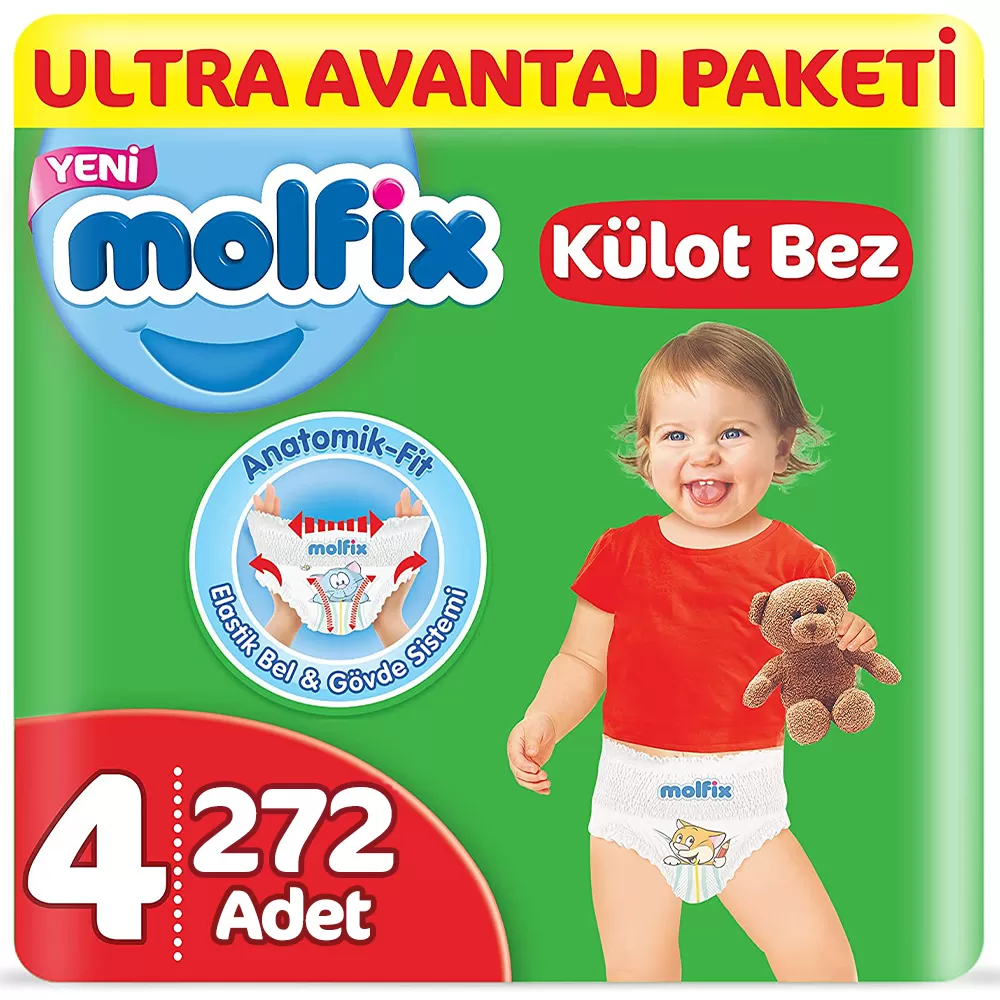 Molfix Bebek Bezi 4 Beden Külot Bez Ultra Avantaj Paketi (136*2) 272 Adet