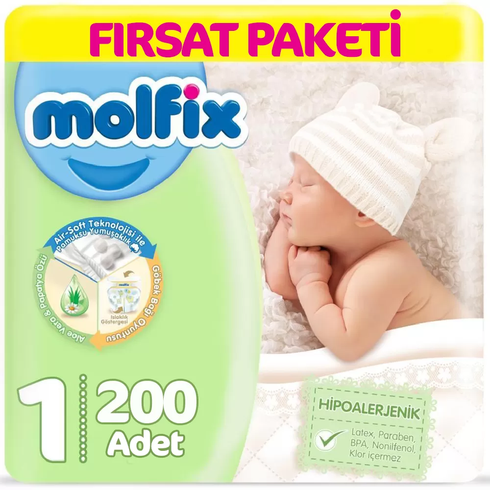 Molfix Bebek Bezi 1 Beden Yenidoğan 2-5 Kg (2*100) 200 Adet