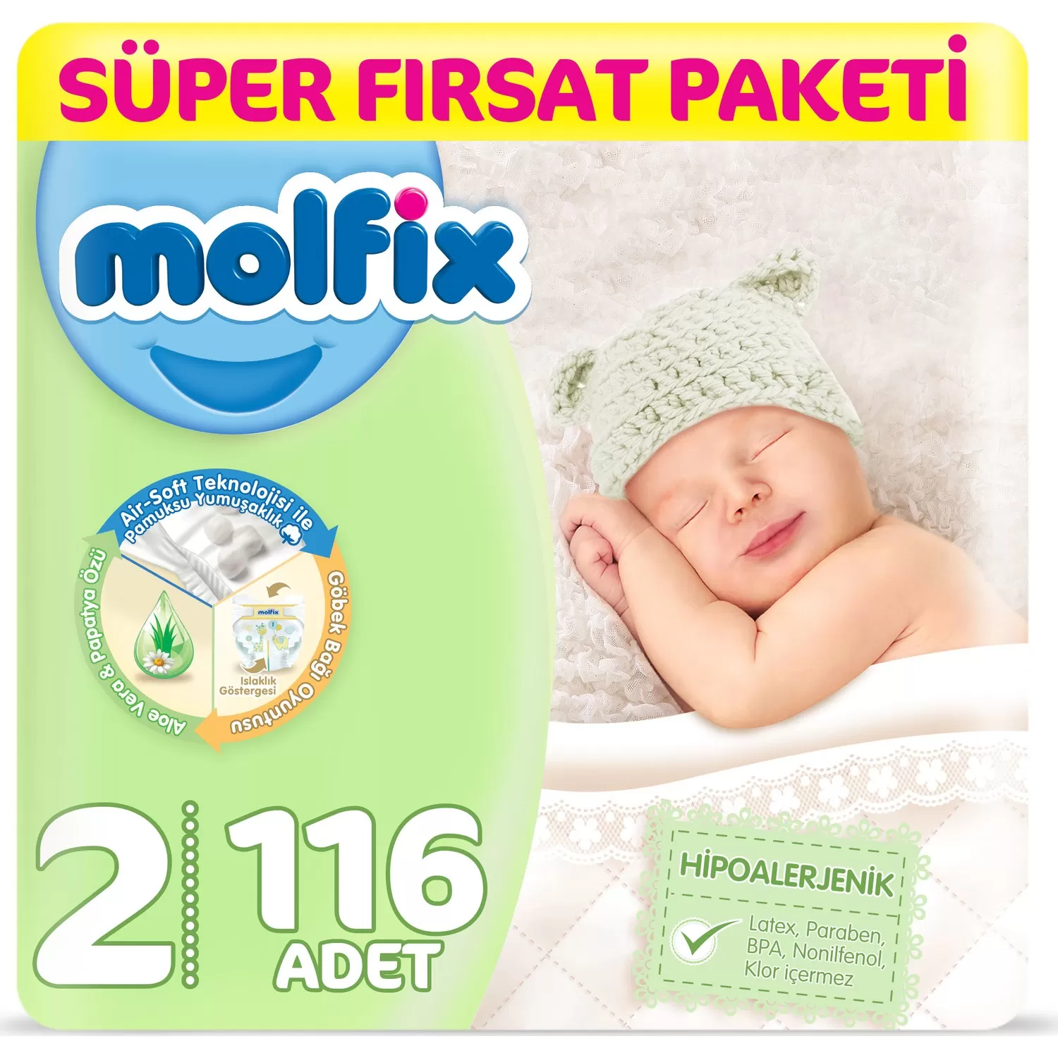 Molfix Bebek Bezi 2 Beden Yenidoğan Fırsat Paketi 3-6 Kg 116 Adet