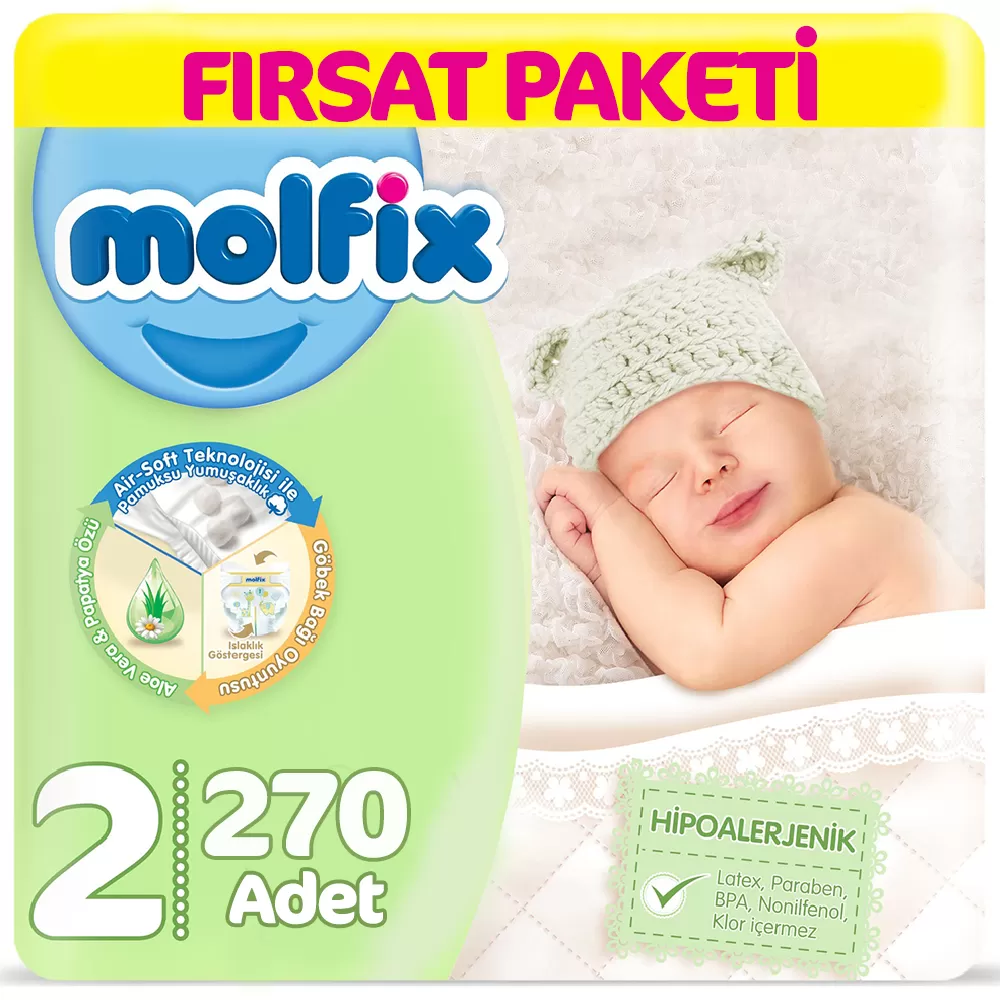 Molfix Bebek Bezi 2 Beden Yenidoğan 3-6 Kg (3*90) 270 Adet