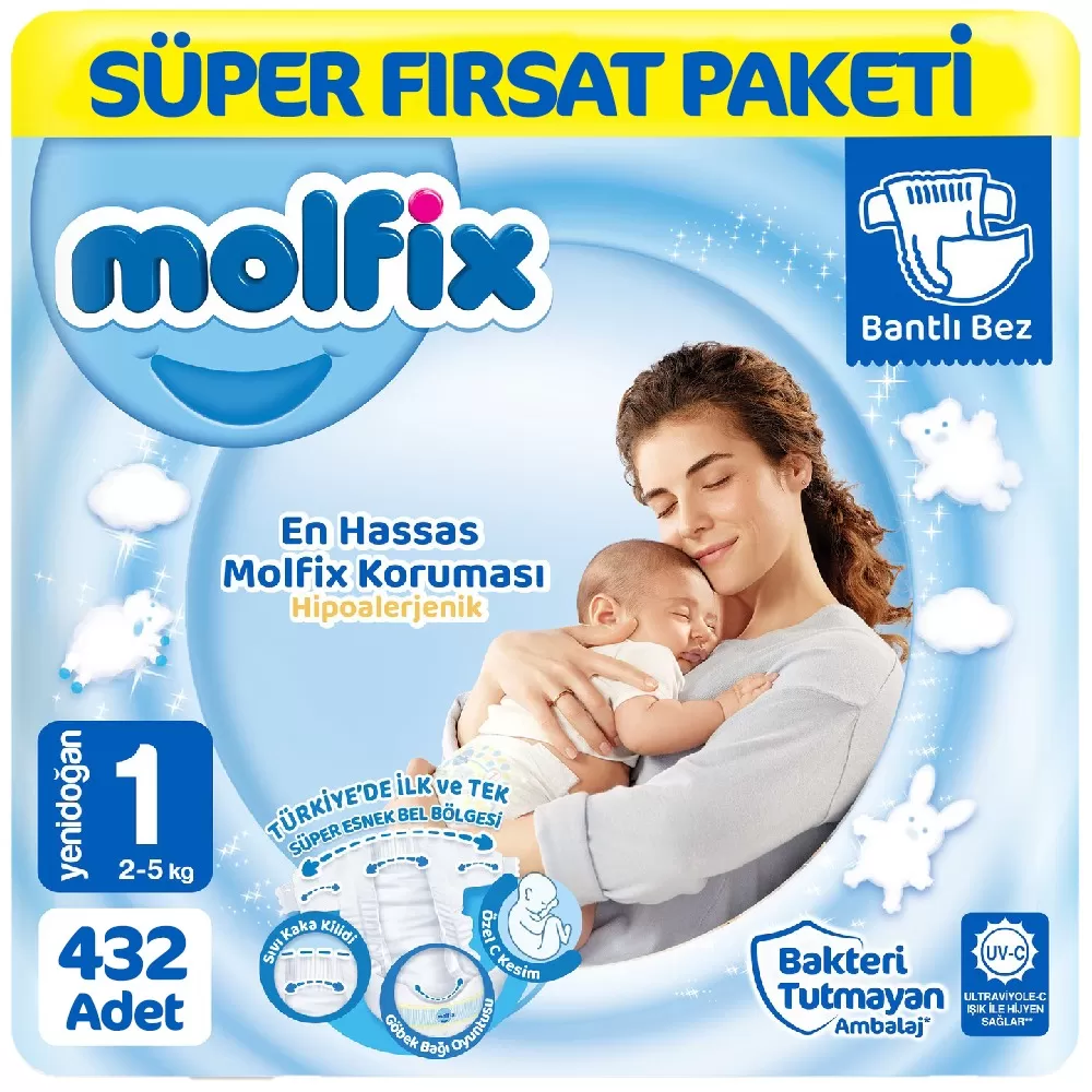 Molfix Bebek Bezi 1 Beden Süper Fırsat Paketi 108x4 432 Adet