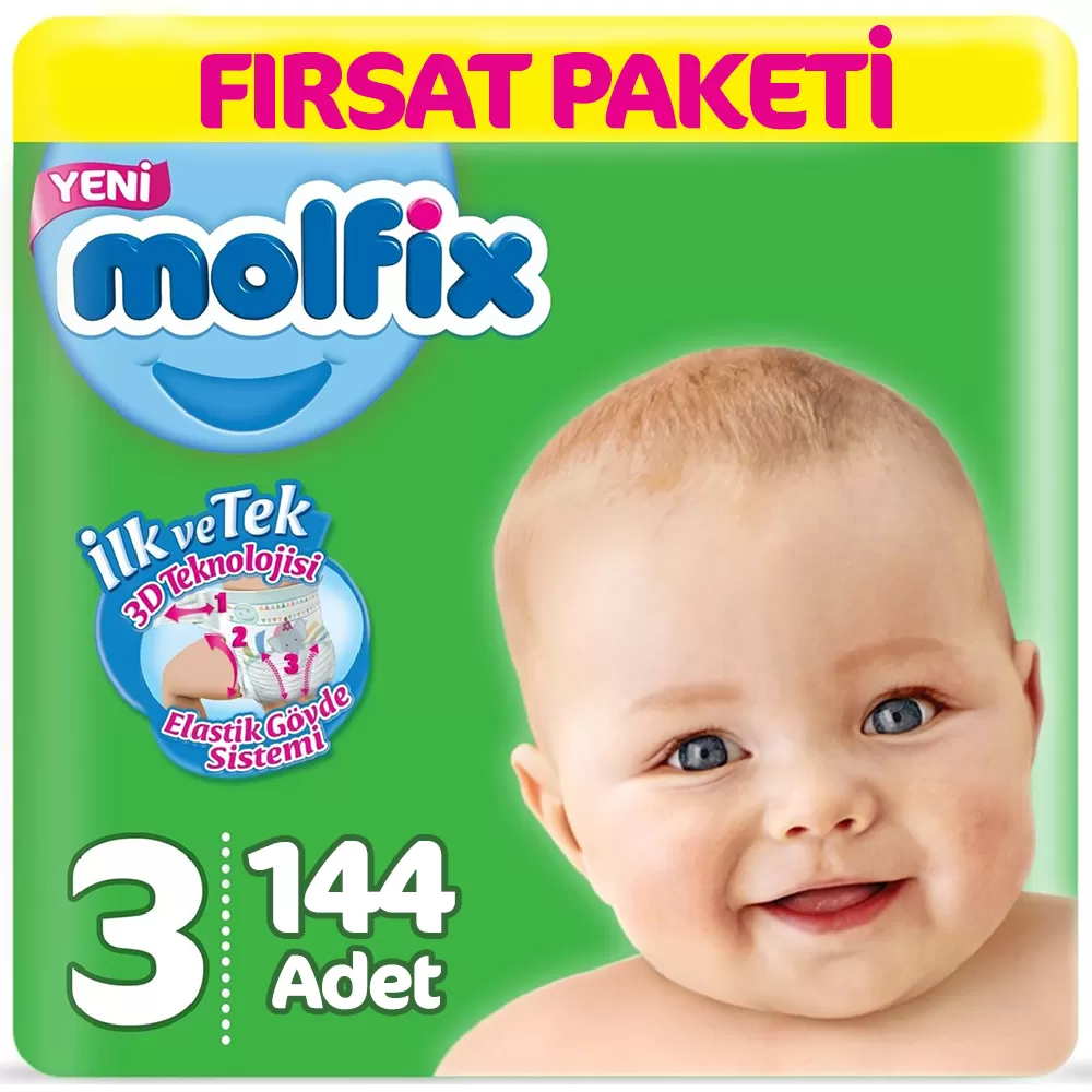 Molfix Bebek Bezi 3 Beden Fırsat Paketi 4-9 Kg (2*72) 144 Adet