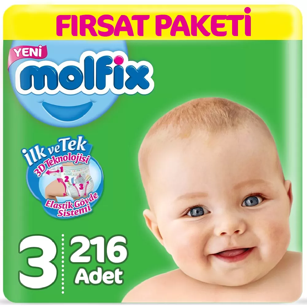 Molfix Bebek Bezi 3 Beden Fırsat Paketi 4-9 Kg (3*72) 216 Adet