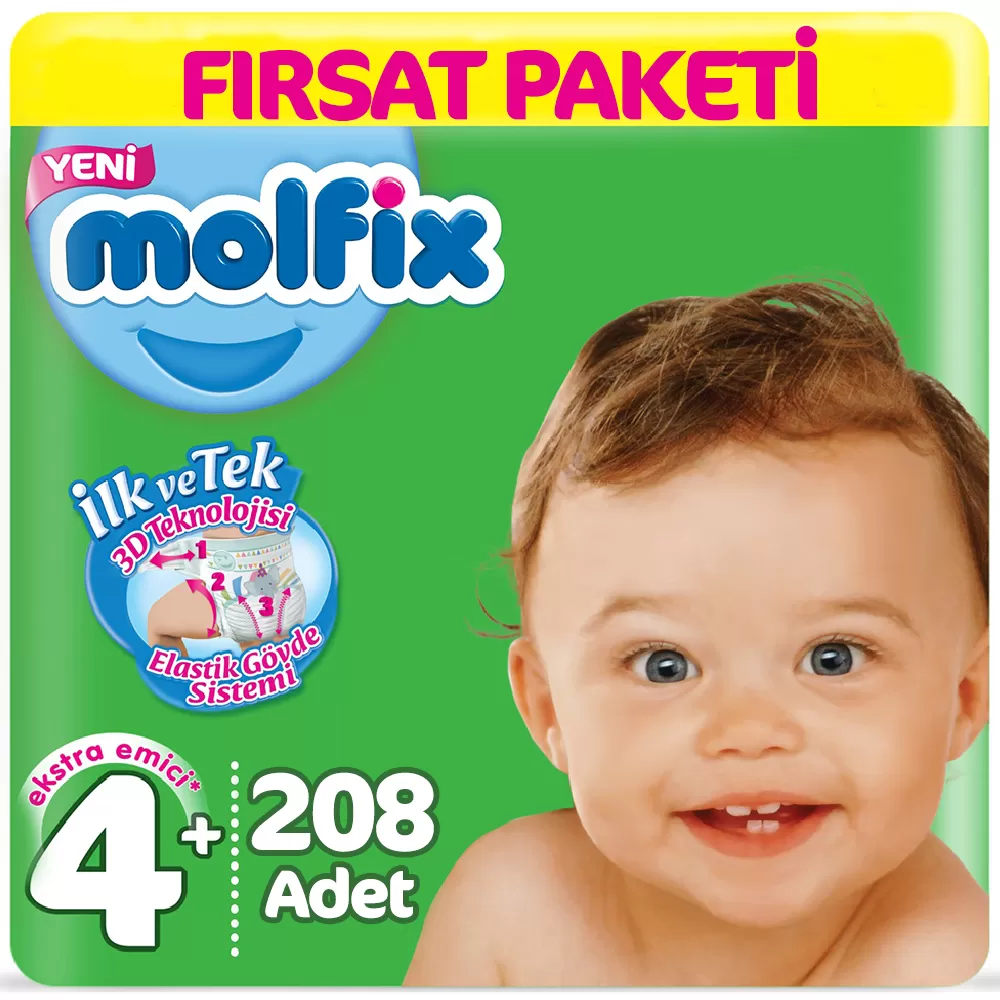 Molfix Bebek Bezi 4+ Beden Fırsat Paketi 9-16 Kg (4*52) 208 Adet