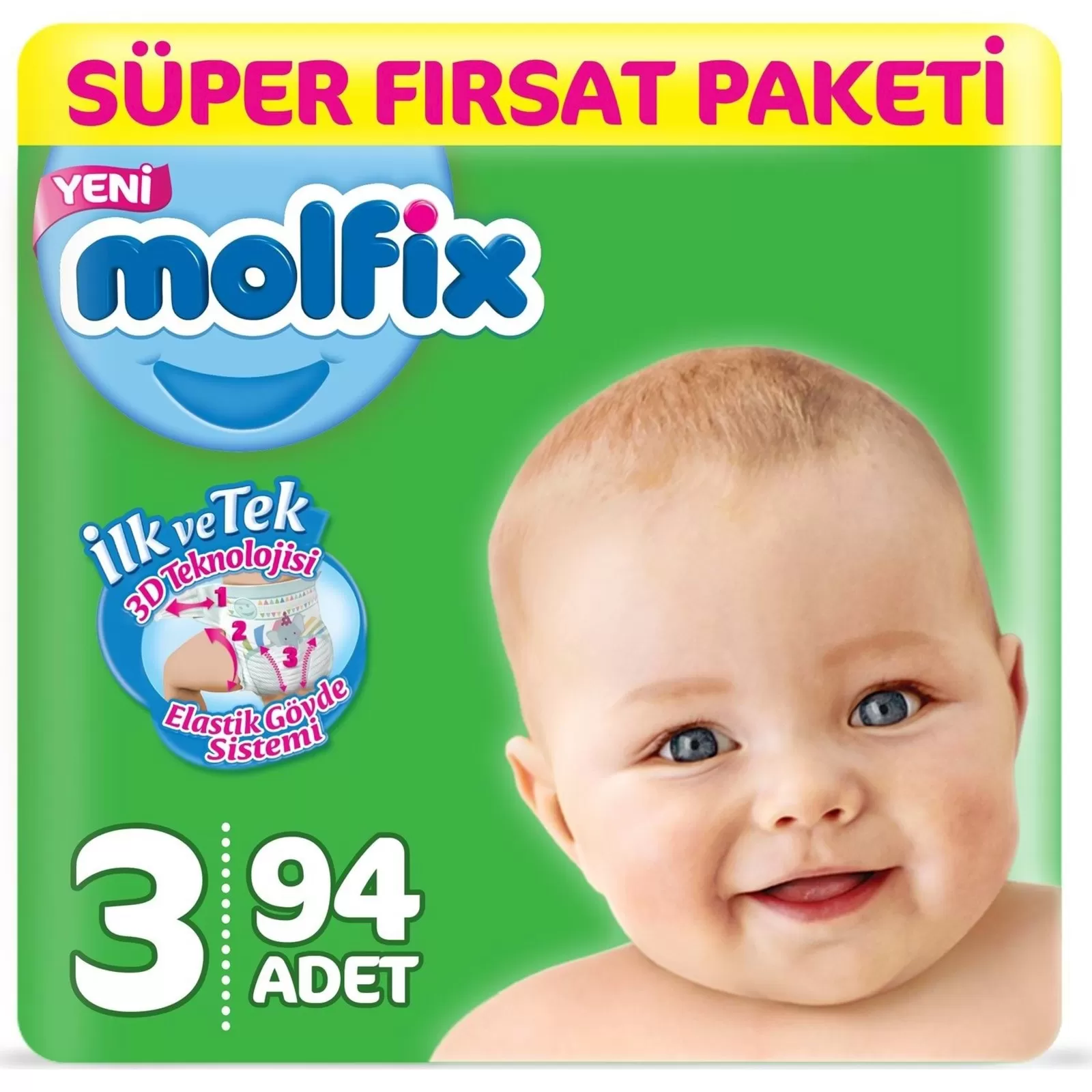 Molfix Bebek Bezi 3 Beden Süper Fırsat Paketi 4-9 Kg 94 Adet