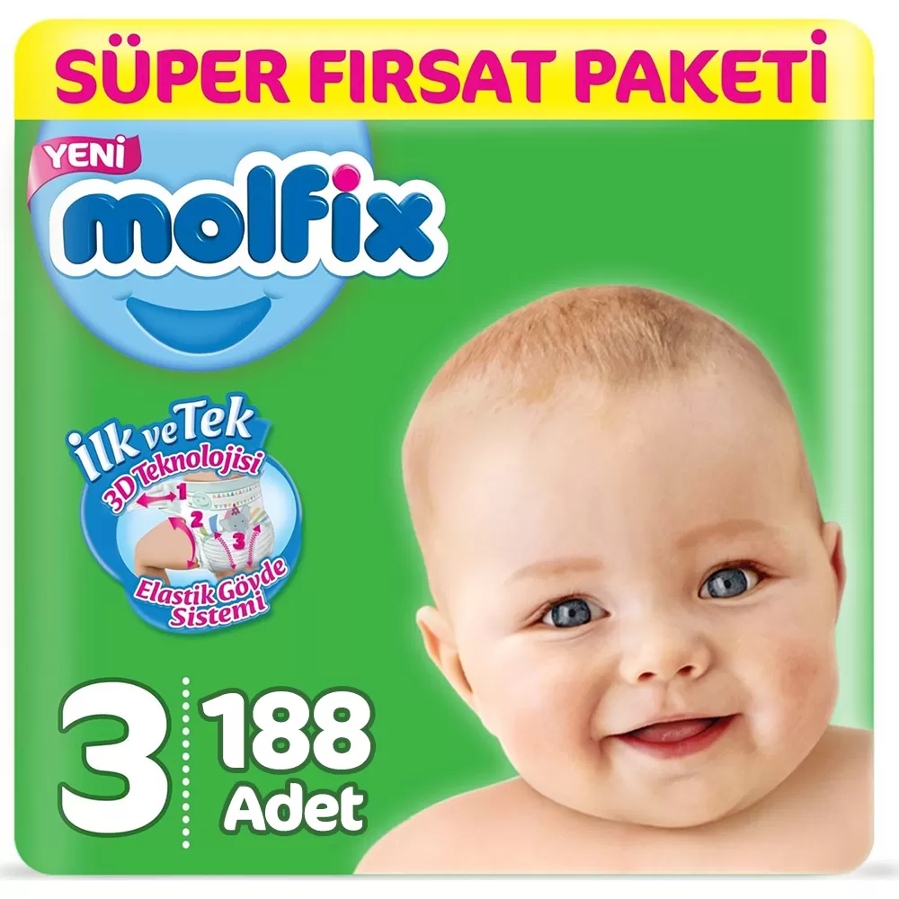 Molfix Bebek Bezi 3 Beden Süper Fırsat 4-9 Kg (2*94) 188 Adet