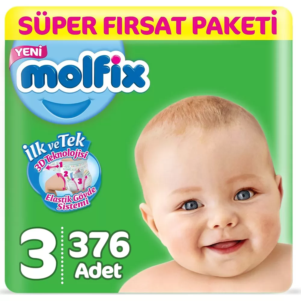 Molfix Bebek Bezi 3 Beden Süper Fırsat 4-9 Kg (4*94) 376 Adet