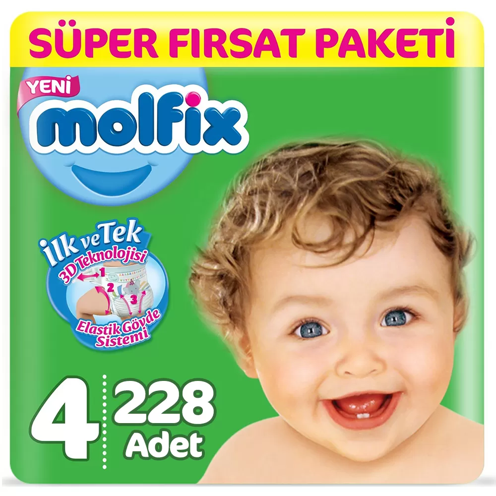 Molfix Bebek Bezi 4 Beden Süper Fırsat 7-14 Kg (3*76) 228 Adet