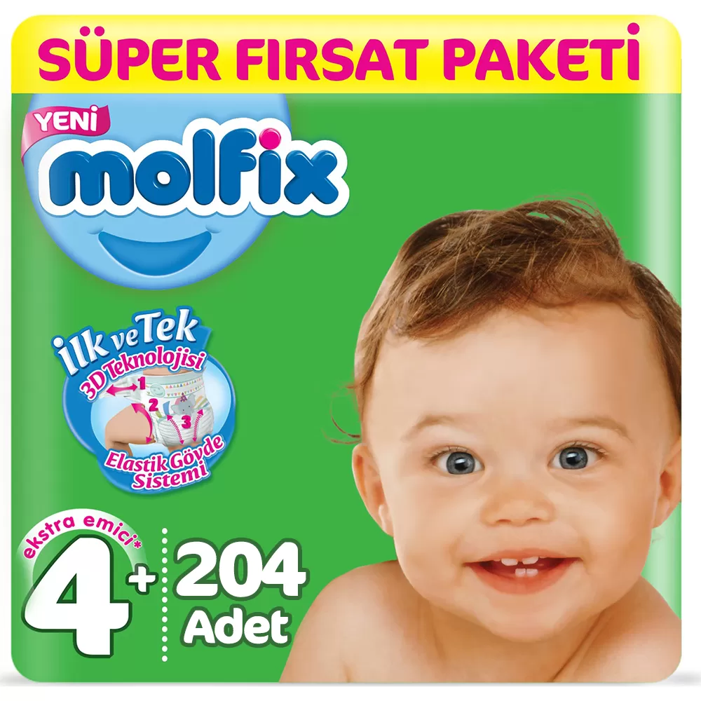 Molfix Bebek Bezi  4+ Beden Süper Fırsat 9-16 Kg (3*68) 204 Adet