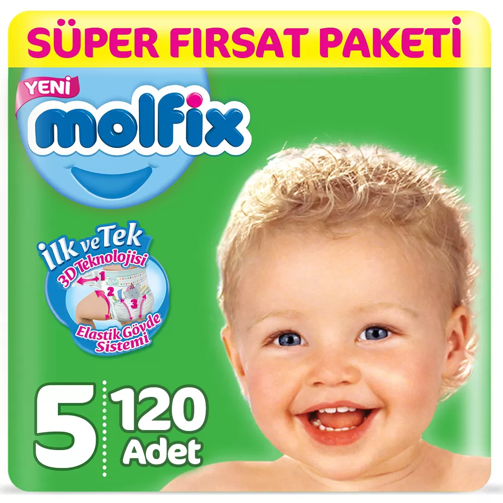 Molfix Bebek Bezi 5 Beden Süper Fırsat 11-18 Kg (2*60) 120 Adet