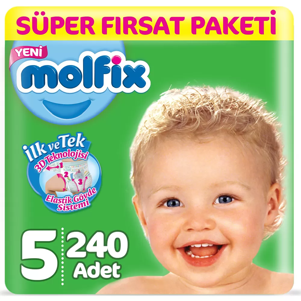 Molfix Bebek Bezi 5 Beden Süper Fırsat 11-18 Kg (4*60) 240 Adet