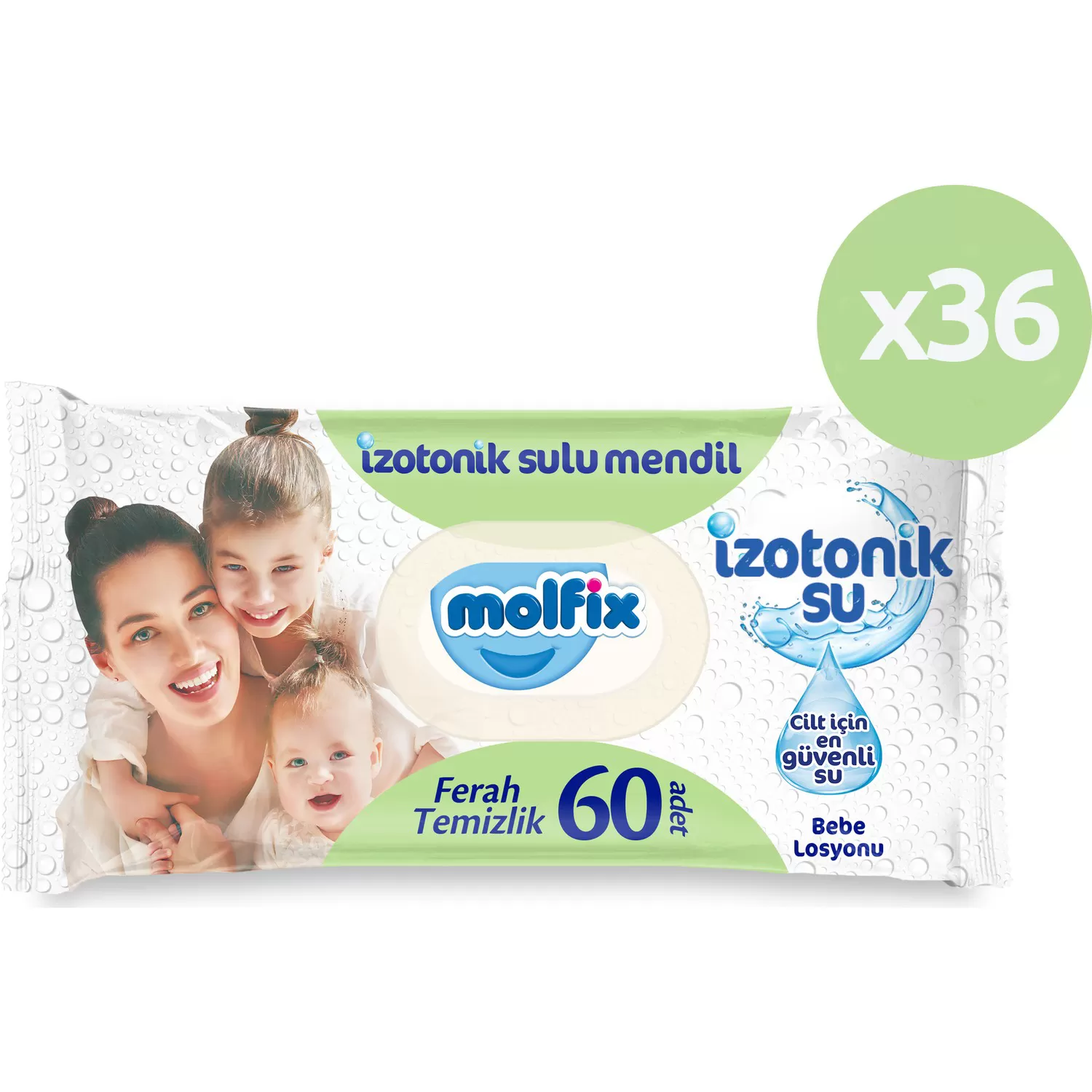 Molfix İzotonik Sulu Islak Mendil Ferah Temizlik 60 lı 36*60 2160 Yaprak