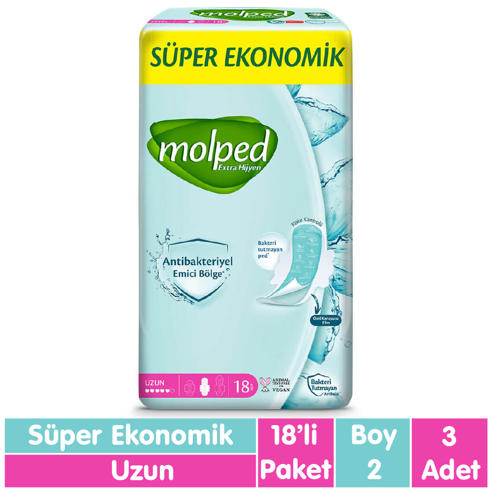 Molped Süper Ekonomik Antibakteriyel Ped Uzun 18x3 54 Adet