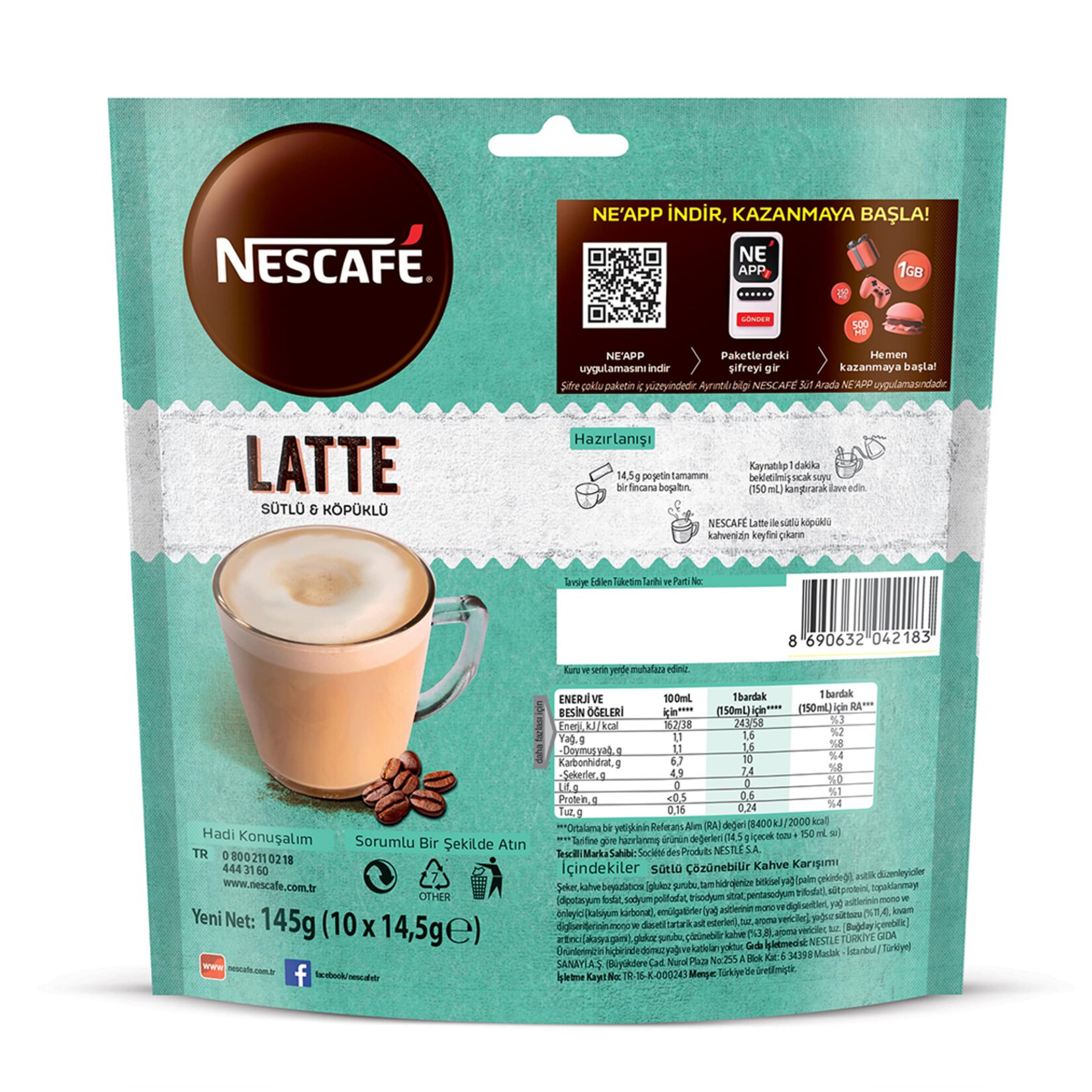 Nescafe Latte Kahve 14,5 gr 60 Adet