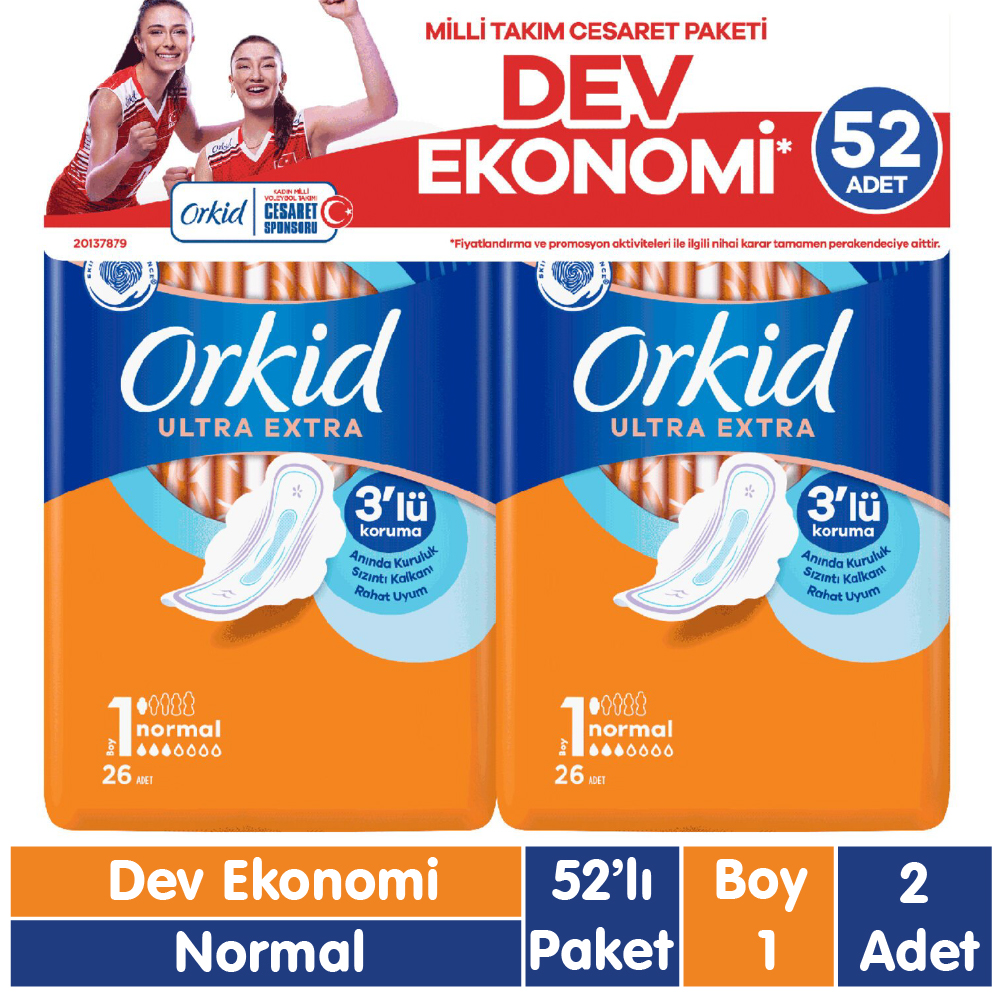 Orkid Ultra Extra Cesaret Paketi Normal Ped 52x2 104 Adet