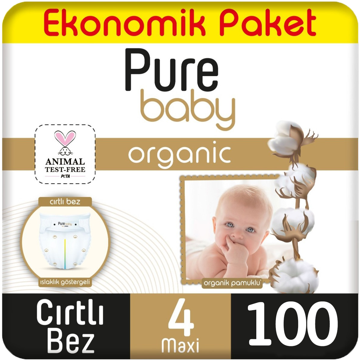 Pure Baby Organik Bebek Bezi Ekonomik Paket 4 Beden 100 Adet