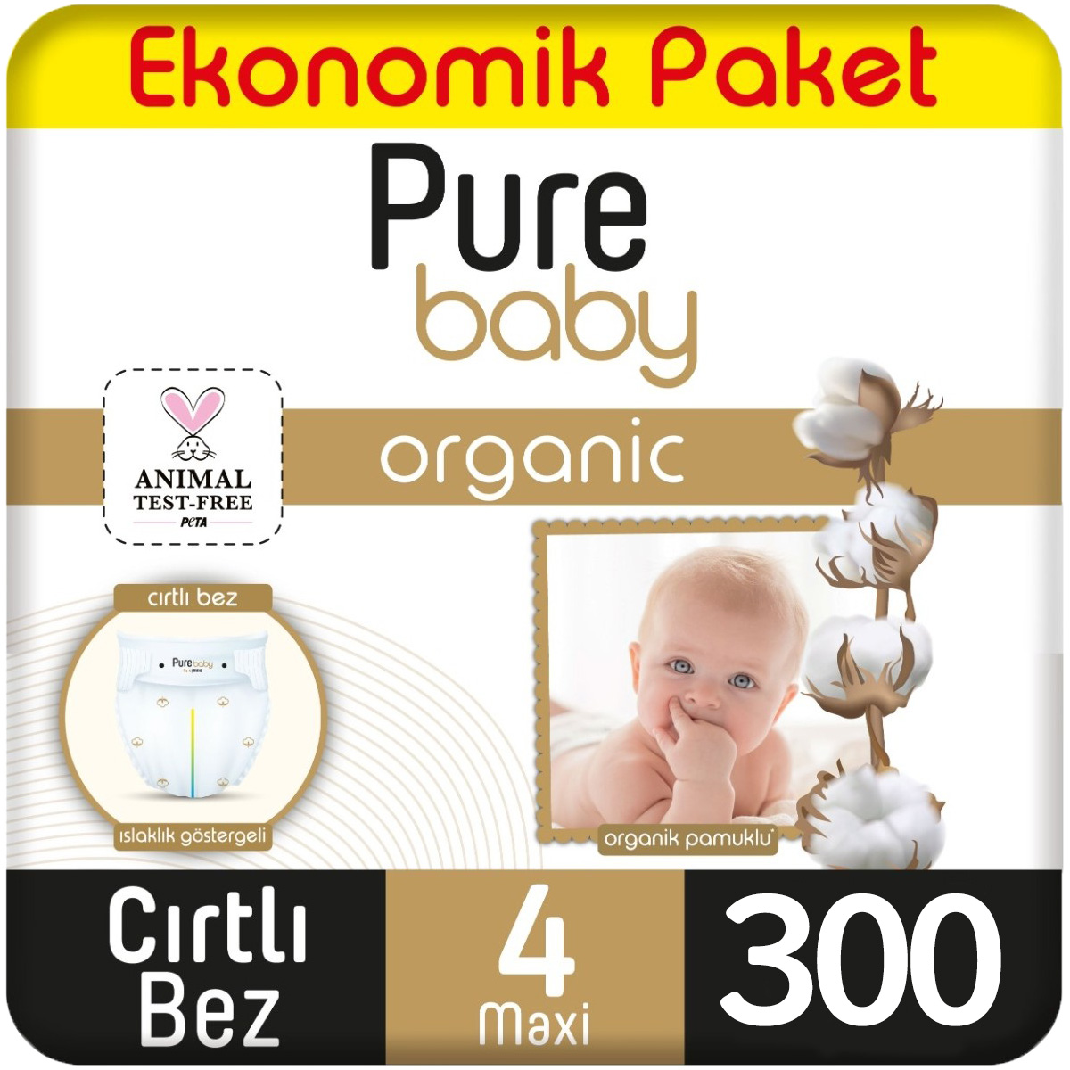 Pure Baby Organik Bebek Bezi Ekonomik Paket 4 Beden 100x3 300 Adet