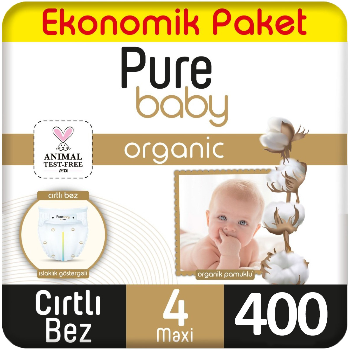 Pure Baby Organik Bebek Bezi Ekonomik Paket 4 Beden 100x4 400 Adet