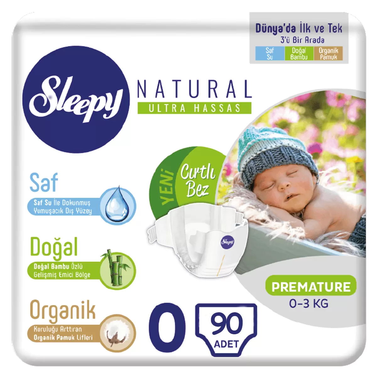 Sleepy 0 Beden Prematüre Yenidoğan 0-3 Kg (3*30) 90 Adet