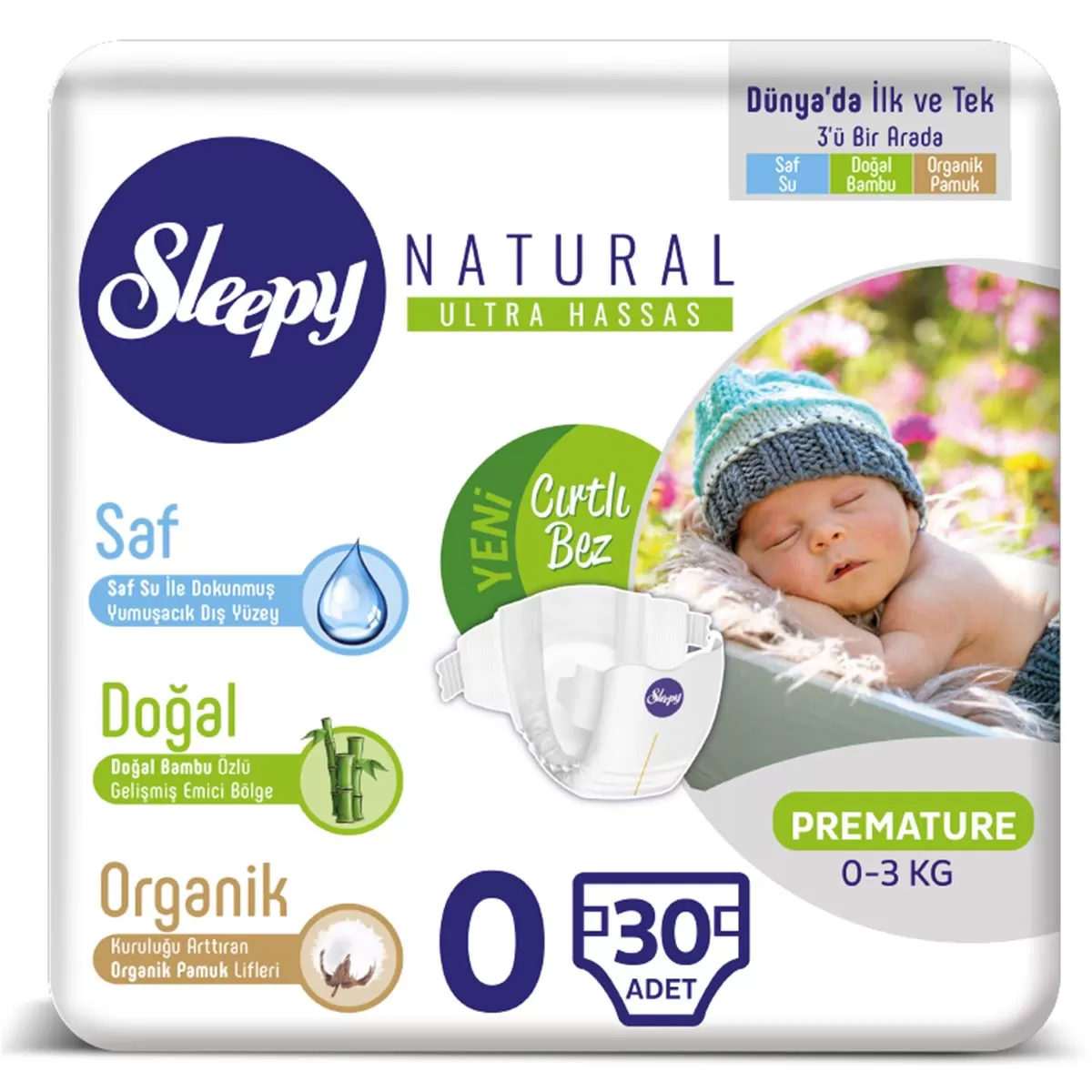 Sleepy 0 Beden Prematüre Yenidoğan 0-3 Kg 30 Adet