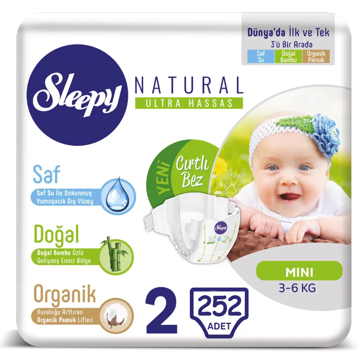 Sleepy 2 Beden Yenidoğan Bebek Bezi 3-6 Kg (6*42) 252 Adet